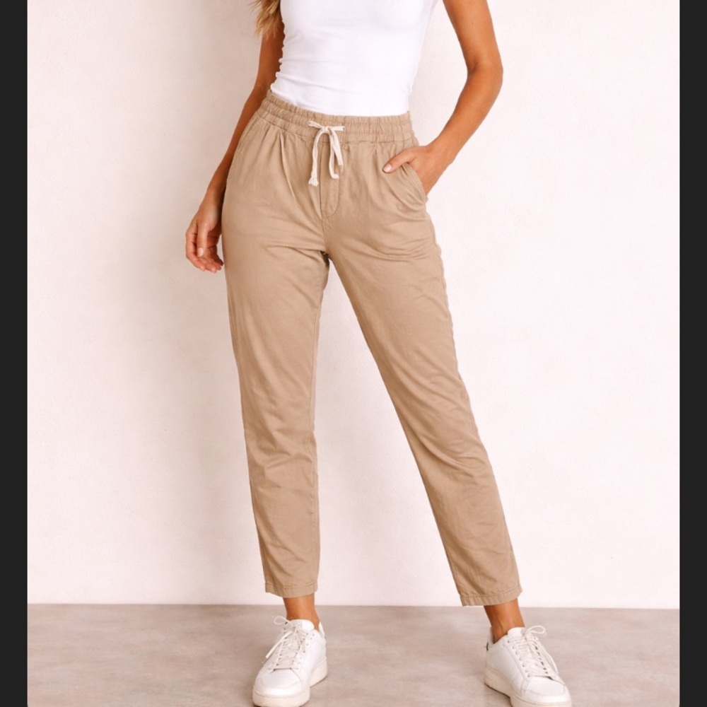 Marine Layer khaki organic cotton pants capsule wardrobe